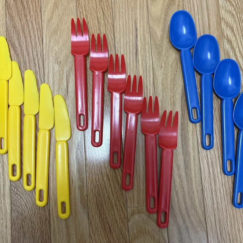 Vintage Primary Color‎ Strudy Plastic Picnic Flatware - 24 Piece Set